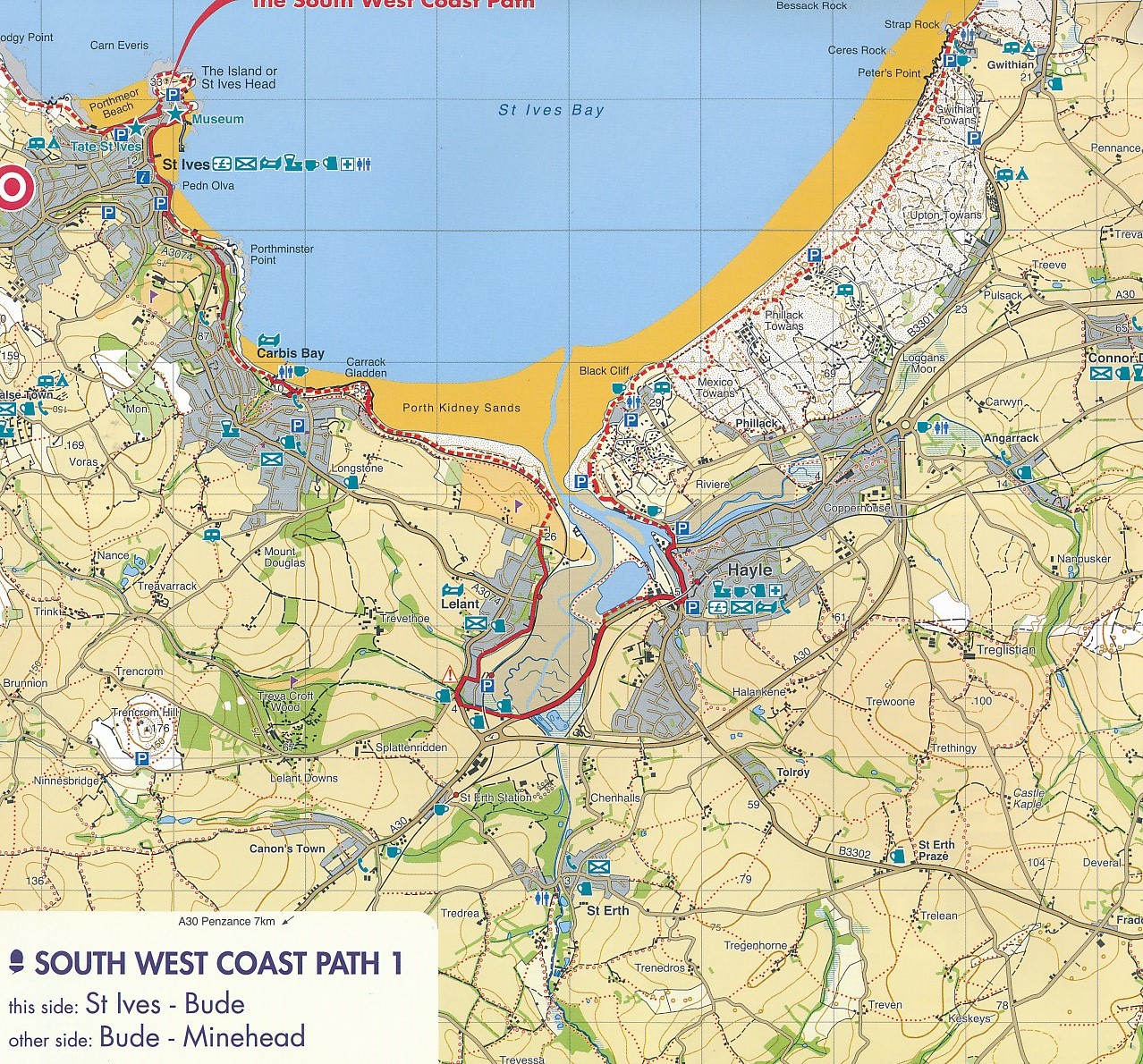 Wandelkaart 1 South West Coast Path 1 | Harvey Maps | 9781851375547 | Reisboekwinkel De Zwerver